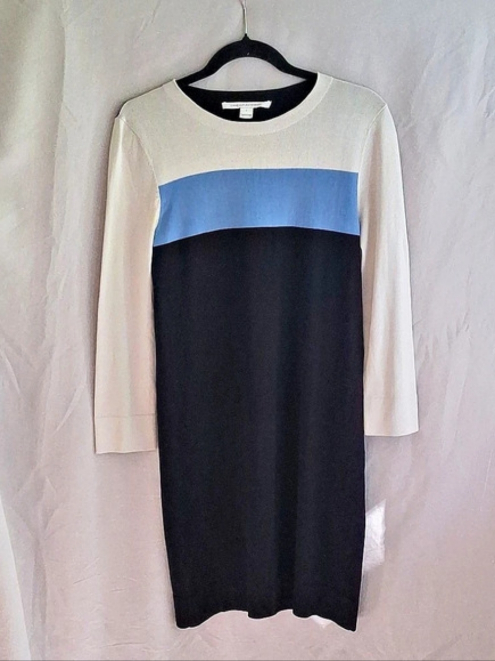 Diane von Furstenberg Color Block Midi Dress in Black & Blue Size P Like New